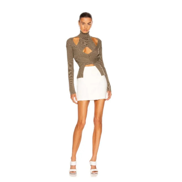 NWT Dion Lee Size XS/2 Warm Khaki Cable Cut-Out Back Tie Turtleneck Sweater - Picture 2 of 16